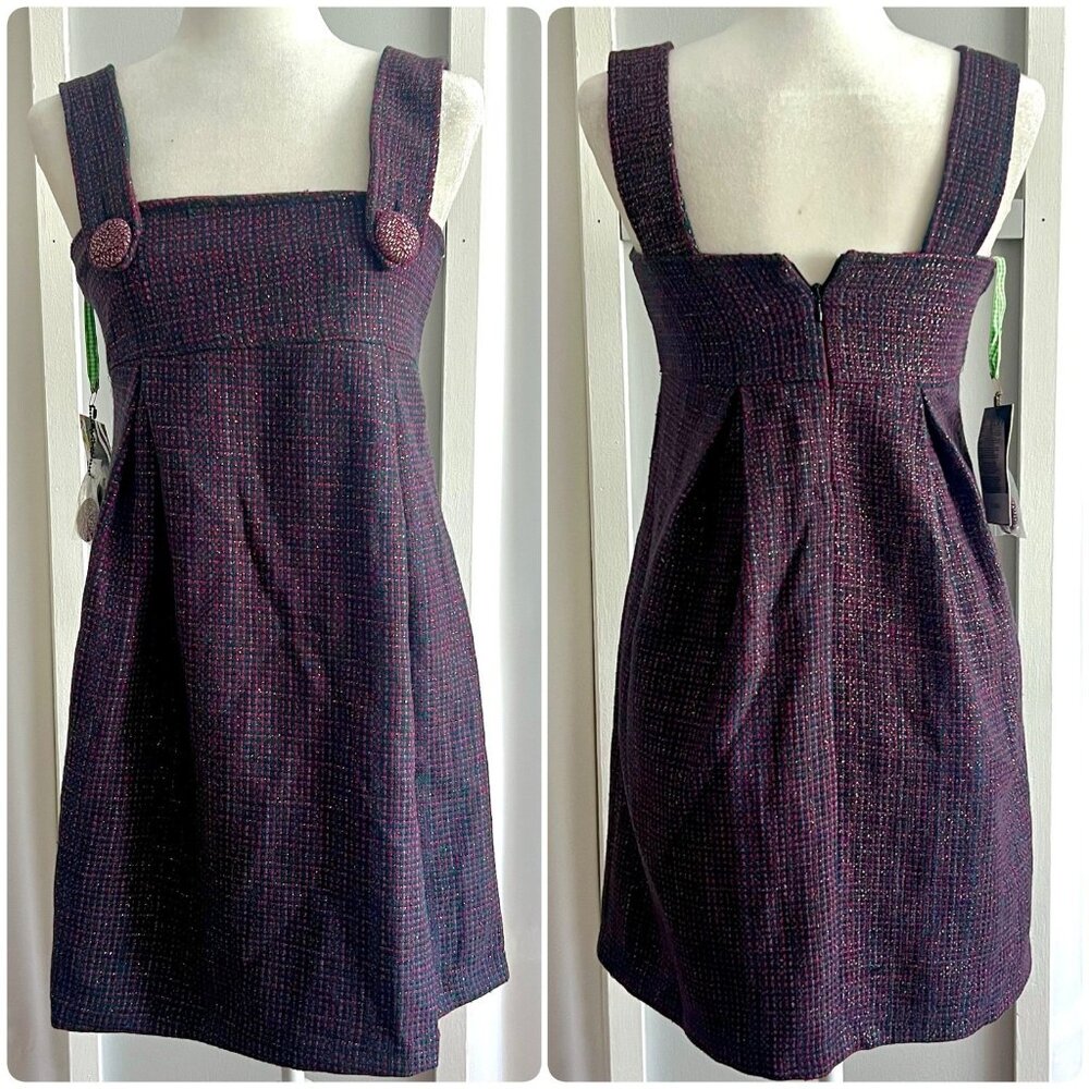 NWT Nuvula for Anthropologie Wool Blend Tweed Button Detail Mini Dress Womens M